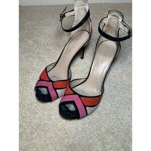 Antonio Melani Coral/Pink/Black Suede Open Toe High Heel Size 10M